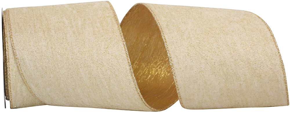 Gold 4 Inch Wired Edge Glitter Velvet Ribbon for Wreaths