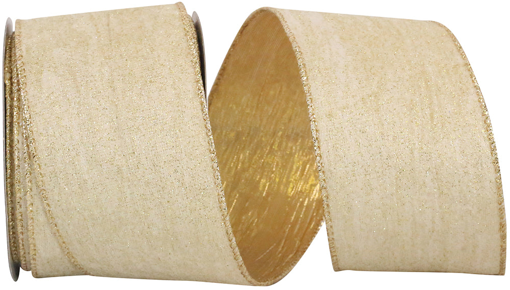 Gold Glitter Velvet Crushed Metallic Wired Edge Ribbon 2.5 Inch