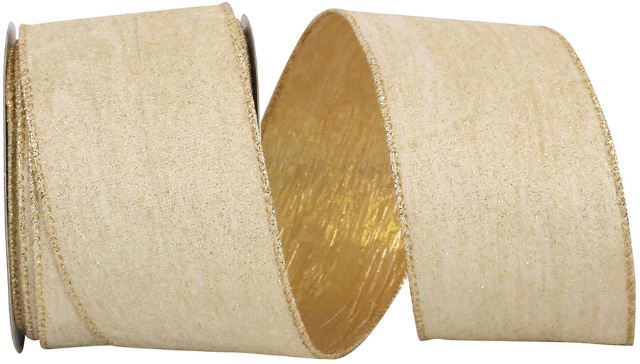 Gold Glitter Velvet Crushed Metallic Wired Edge Ribbon 2.5 Inch