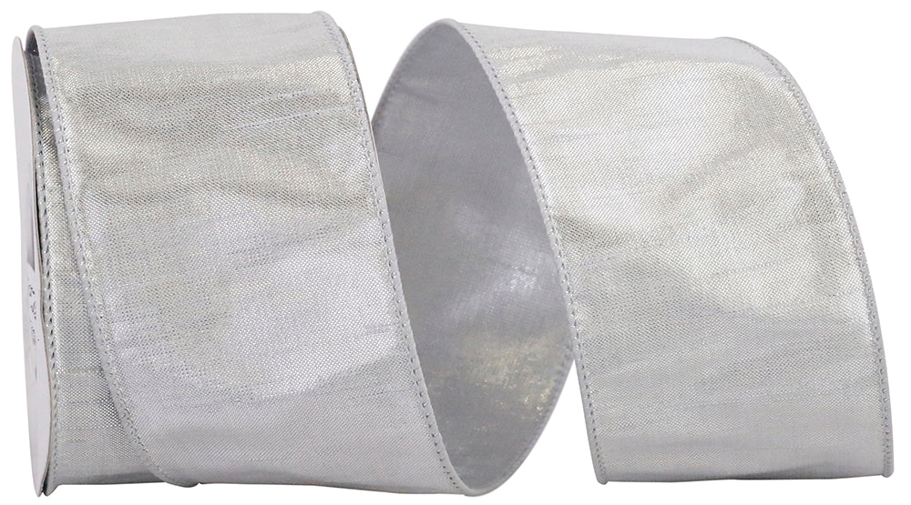 Silver Dupioni Metallic Shine Wired Edge Ribbon 2-1/2 Inch