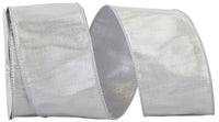 Silver Dupioni Metallic Shine Wired Edge Ribbon 2-1/2 Inch