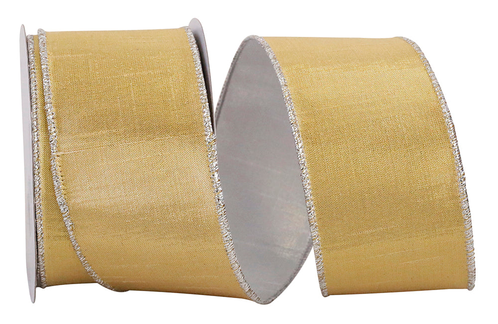 Dupioni Metallic Shine Two-Sided Ribbon Gold Silver 2-1/2 Inch