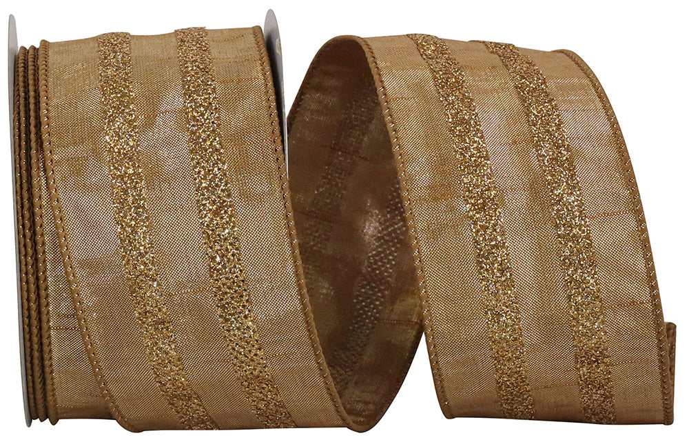 Antique Dupioni Metallic Shine Glitter Stripes Ribbon 2-1/2 Inch