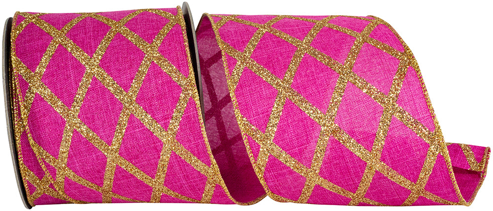Fuchsia Wired Edge Glitter Linen Ribbon 4 Inch for Bows