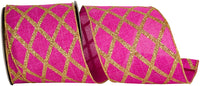 Fuchsia Wired Edge Glitter Linen Ribbon 4 Inch for Bows