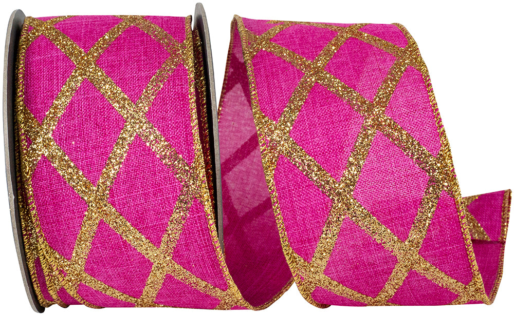 Fuchsia 2-1/2 Inch Glitter Linen Wired Edge Ribbon
