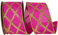 Fuchsia 2-1/2 Inch Glitter Linen Wired Edge Ribbon