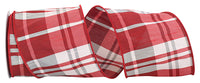 Red Silver 4 Inch Wired Edge Dupioni Plaid Ribbon