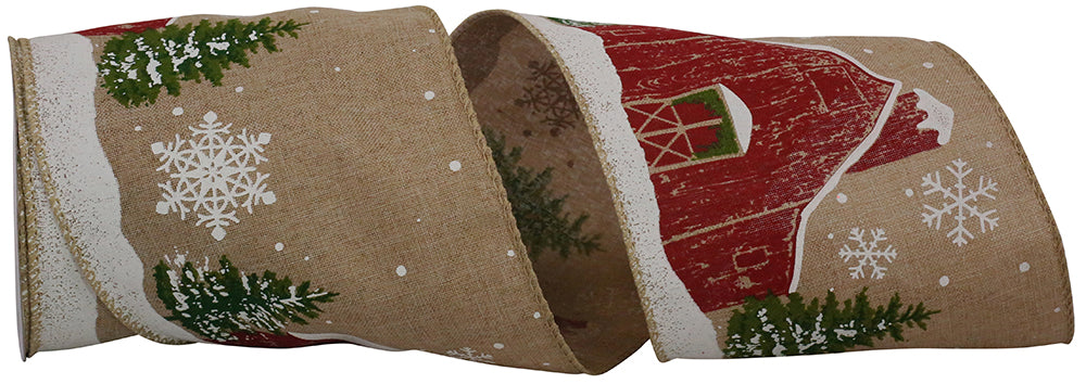 Natural 5 Inch Barnhouse Snowflakes Linen Vintage Wired Edge Ribbon for Wreaths & Bows