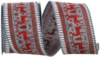 Grey 2-1/2 Inch Deer Glitter Scene Wired Edge Ribbon