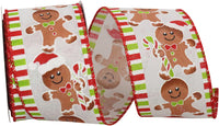 White 2-1 2 Inch Gingerbread Ticking Sparkle Wired Edge Ribbon for Wreaths & Bows