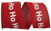 Red 2-1 2 Inch Ho Ho Ho Linen Wired Edge Ribbon for Wreaths & Bows