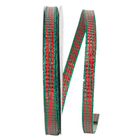 Metallic Shimmer Block Stripes Ribbon Red Green 3/8 Inch