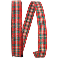 Plaid Glimmer Ribbon Red Green 5/8 Inch for Wreaths
