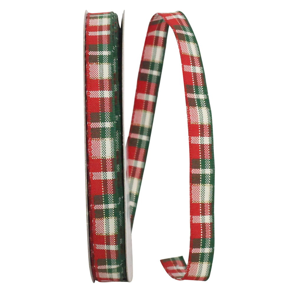 Plaid Red Green 3/8 Inch Sparkle Ribbon for Wreaths
