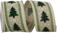 Natural 2-1 2 Inch Buffalo Check Trees Ticking Linen Natural Wired Edge Ribbon for Wreaths & Bows