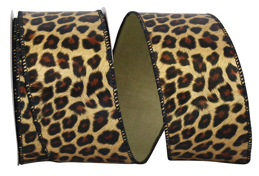 Multi 2-1 2 Inch Leopard Leatherette Wired Edge Ribbon for Wreaths & Bows