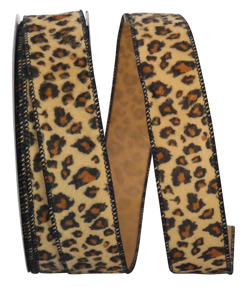 Multi 1-1 2 Inch Cheetah - Jaguar Plush Furry Wired Edge Ribbon for Wreaths & Bows