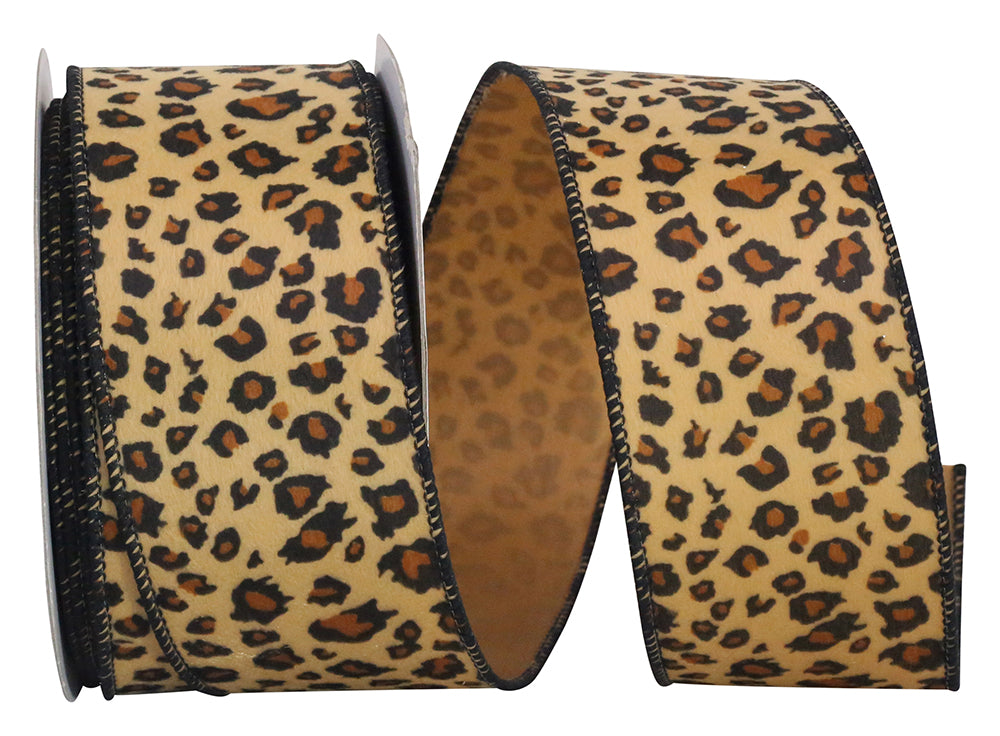 Multi 2-1 2 Inch Cheetah - Jaguar Plush Furry Wired Edge Ribbon for Wreaths & Bows