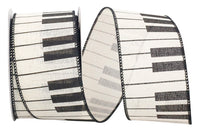Ivory 2-1 2 Inch Piano Keys Linen Wired Edge Ribbon for Wreaths & Bows
