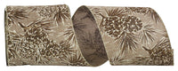 Pinecone Glitter Outlines Linen Wired Edge Ribbon Natural 4 Inch