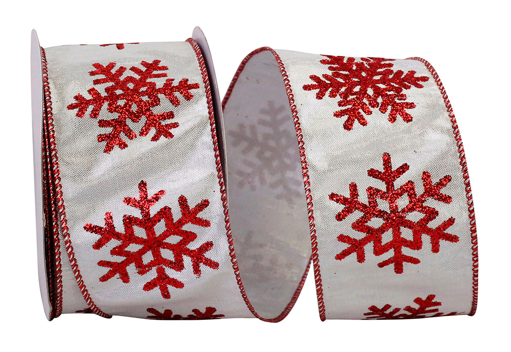 Glitter Snowflake Metallic Dupione Ribbon 2-1/2 Inch White