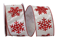 Glitter Snowflake Metallic Dupione Ribbon 2-1/2 Inch White