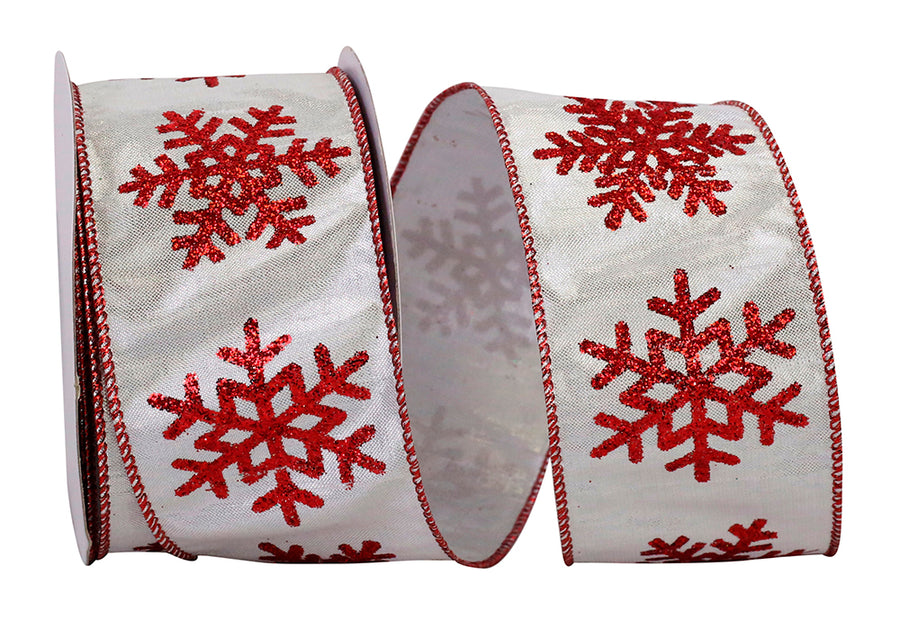 Glitter Snowflake Metallic Dupione Ribbon 2-1/2 Inch White