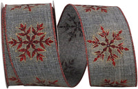 Evening Snowflake Glitter Linen Ribbon Grey 2-1/2 Inch