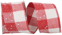 Red White 2-1 2 Inch Snow Speckled Large Buffalo Check Twill Wired Edge Ribbon for Wreaths & Bows