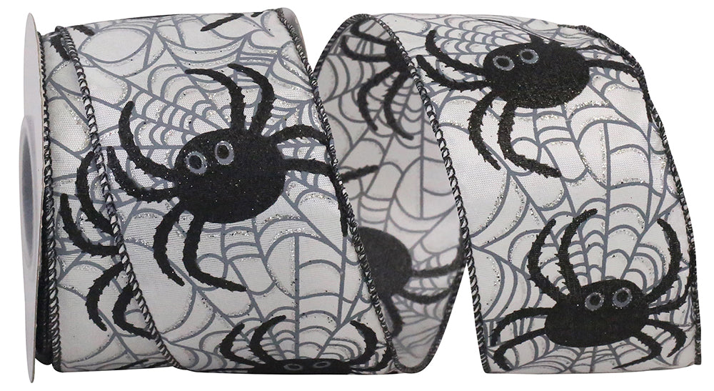 White 2-1/2 Inch Spider Web Glitter Ribbon for Halloween
