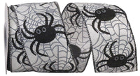White 2-1/2 Inch Spider Web Glitter Ribbon for Halloween