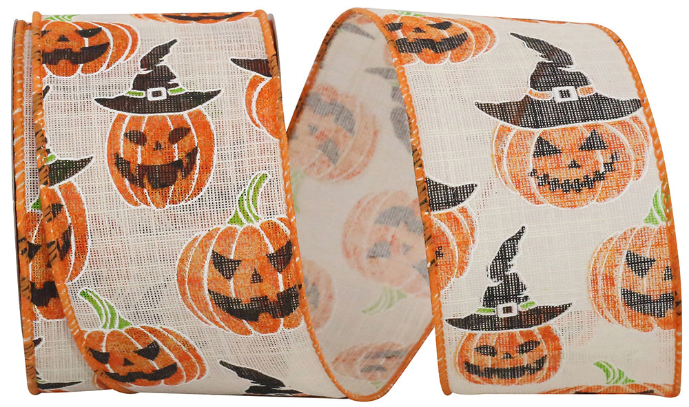Jack-O-Lantern Orange Wired Edge Ribbon 2-1/2 Inch