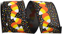 Multi 2-1 2 Inch Candy Corn And Dots Wired Edge Ribbon for Wreaths & Bows