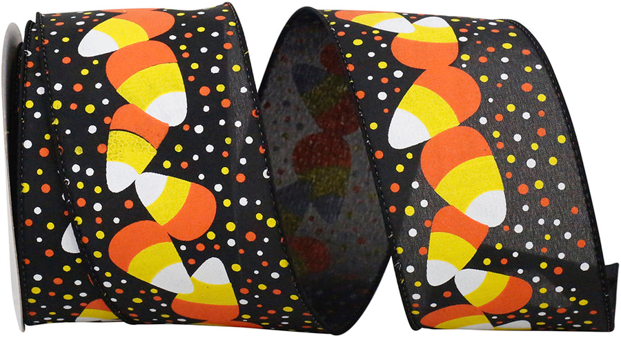 Multi 2-1 2 Inch Candy Corn And Dots Wired Edge Ribbon for Wreaths & Bows
