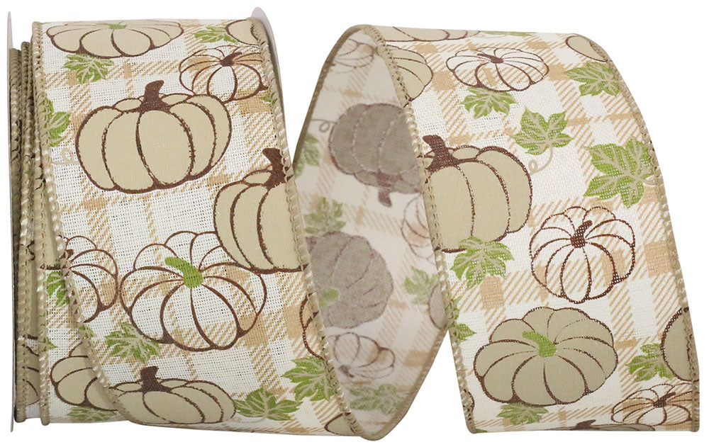 Pumpkin Plaid Twill Wired Edge Ribbon 2-1/2 Inch