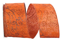 Glitter Swirl Orange Touch Wired Edge Ribbon 2-1/2 Inch