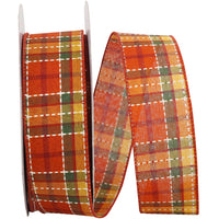 Orange 1-1/2 Inch Wired Edge Plaid Ribbon for Wreaths