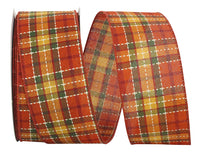 Orange 2-1/2 Inch Wired Edge Plaid Ribbon for Bows