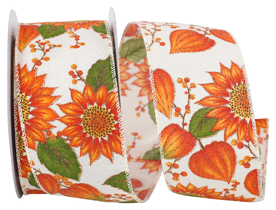 Multi 2-1 2 Inch Pumpkin Harvest Outlines Sparkle Wired Edge Ribbon for Wreaths & Bows