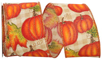Pumpkin Gingham Check Sparkle Wired Edge Ribbon 2-1/2 Inch