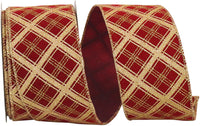 Lattice Glitter Velvet Ribbon Scarlet Gold 2-1/2 Inch