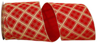 4 Inch Red Gold Glitter Velvet Wired Edge Ribbon