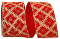 Lattice Glitter Velvet Ribbon Red Gold 2-1/2 Inch