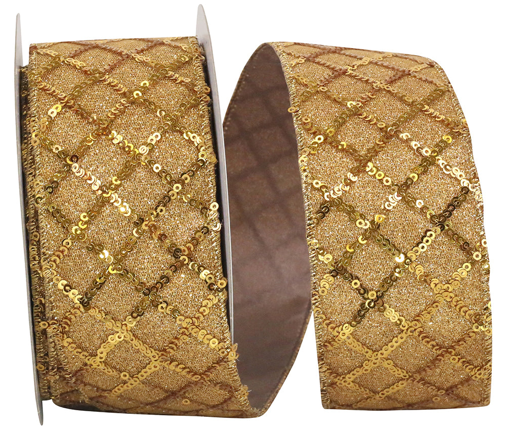 Gold Sequin Glimmer Lattice Ribbon 2-1/2 Inch for Bows