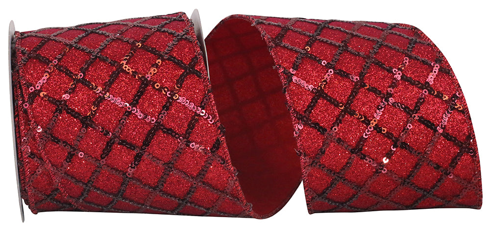 Red 4 Inch Sequin Glimmer Ribbon for Wreaths and Bows