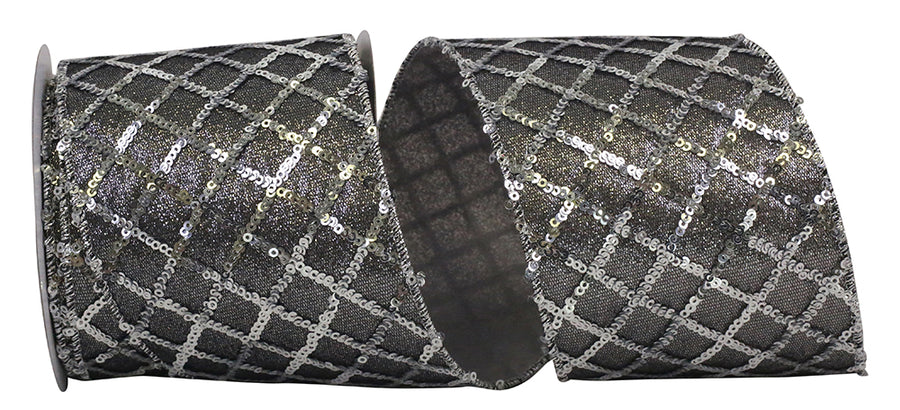 Silver 4 Inch Deluxe Wired Edge Sequin Ribbon