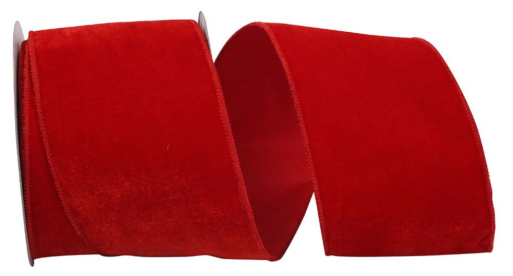 Red 4 Inch Regal Velvet Plush Wired Edge Ribbon for Wreaths & Bows