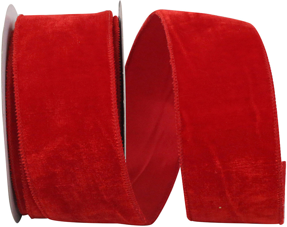 Red 2-1 2 Inch Regal Velvet Plush Wired Edge Ribbon for Wreaths & Bows