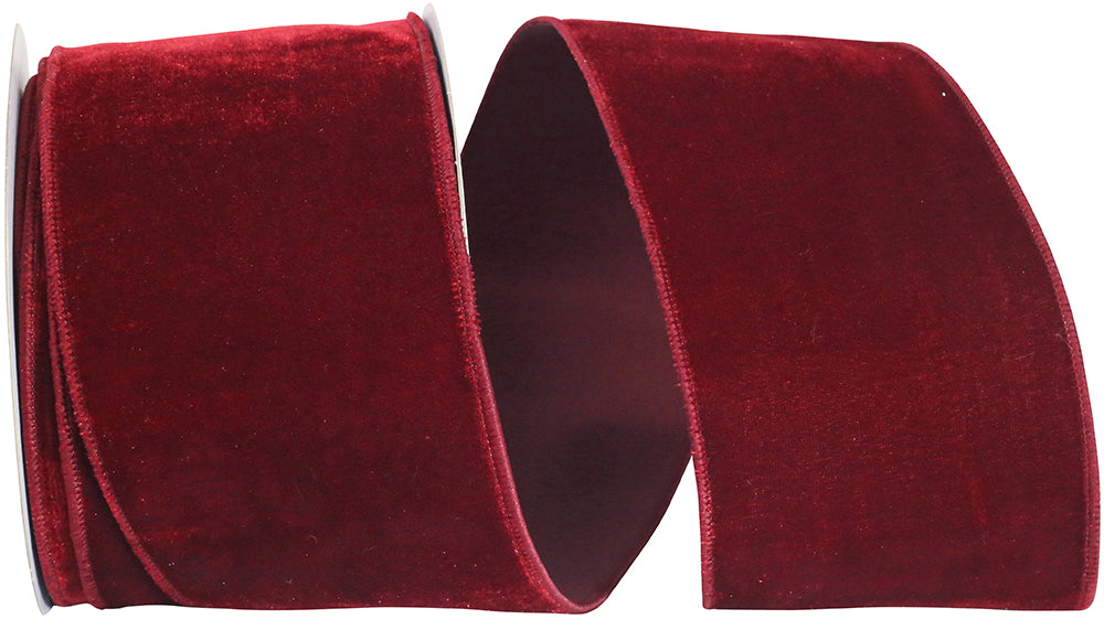 Burgundy Velvet Plush Wired Edge Ribbon 4 Inch for Bows